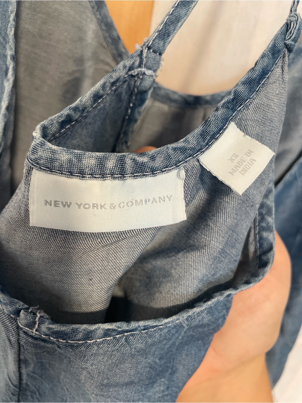New York & Company Light Blue Denim-Look Spaghetti Strap Cami - Picture 5 of 5